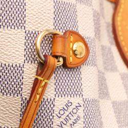 Pre Owned Louis Vuitton White Damier Azur Neverfull MM
