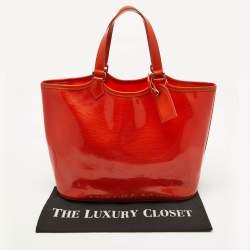 Pre Owned Louis Vuitton Mandarin Orange Vinyl Epi Leather Plage Lagoon Bay GM Bag