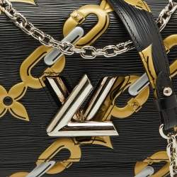 Pre Owned Louis Vuitton Black Epi Leather Chain Flower Print Twist MM Bag