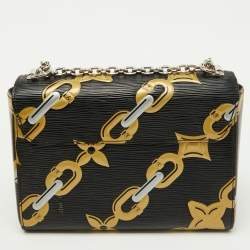 Pre Owned Louis Vuitton Black Epi Leather Chain Flower Print Twist MM Bag
