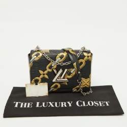 Pre Owned Louis Vuitton Black Epi Leather Chain Flower Print Twist MM Bag
