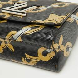 Pre Owned Louis Vuitton Black Epi Leather Chain Flower Print Twist MM Bag