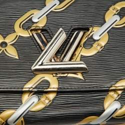 Pre Owned Louis Vuitton Black Epi Leather Chain Flower Print Twist MM Bag