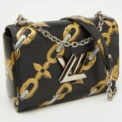 Pre Owned Louis Vuitton Black Epi Leather Chain Flower Print Twist MM Bag
