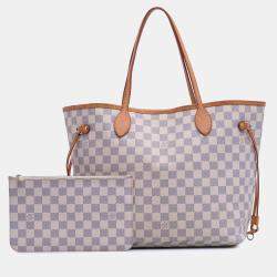 Pre Owned Louis Vuitton White Damier Azur Neverfull MM