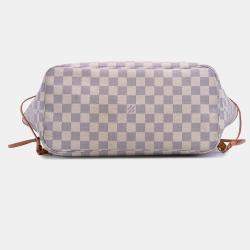 Pre Owned Louis Vuitton White Damier Azur Neverfull MM