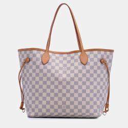 Pre Owned Louis Vuitton White Damier Azur Neverfull MM