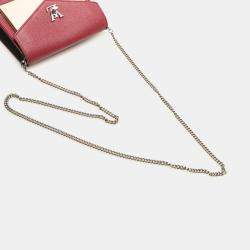 Pre Owned Louis Vuitton Red Bicolor Leather MyLockMe Chain Pochette