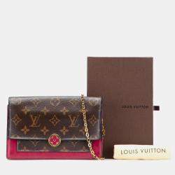Pre Owned Louis Vuitton Brown/Red Monogram Flore Wallet On Chain