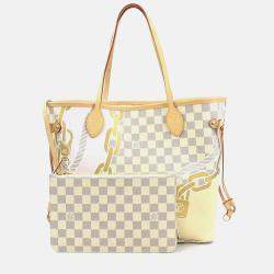 Pre Owned Louis Vuitton Neverfull MM Ivory Damier Azur Nautical Canvas Handbag