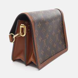 Pre Owned Louis Vuitton Dauphine Mini Brown Beige Monogram Reverse Coated Canvas Leather Shoulder Bag