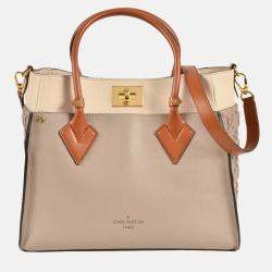 Pre Owned Louis Vuitton On My Side MM Beige Leather Handbag