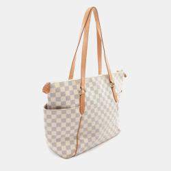 Pre Owned Louis Vuitton Totally MM White Damier Azur Canvas Leather Tote Bag