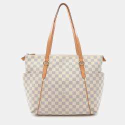 Pre Owned Louis Vuitton Totally MM White Damier Azur Canvas Leather Tote Bag