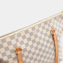 Pre Owned Louis Vuitton Totally MM White Damier Azur Canvas Leather Tote Bag