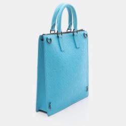 Pre Owned Louis Vuitton Sac Plat Blue Taurillon Leather Messenger Tote Bag
