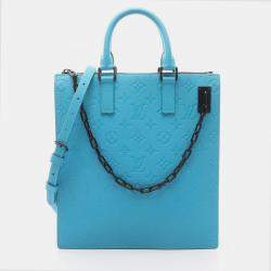Pre Owned Louis Vuitton Sac Plat Blue Taurillon Leather Messenger Tote Bag