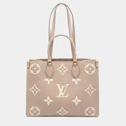 Pre Owned Louis Vuitton OnTheGo MM Beige Monogram Leather Tote Bag