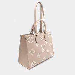 Pre Owned Louis Vuitton OnTheGo MM Beige Monogram Leather Tote Bag
