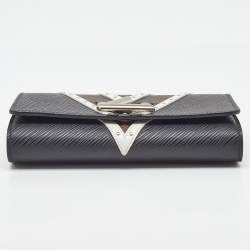 Pre Owned Louis Vuitton Black Epi Leather and Monogram Canvas Studded Twist Wallet on Chain