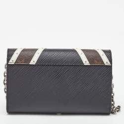 Pre Owned Louis Vuitton Black Epi Leather and Monogram Canvas Studded Twist Wallet on Chain