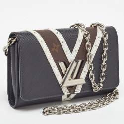 Pre Owned Louis Vuitton Black Epi Leather and Monogram Canvas Studded Twist Wallet on Chain