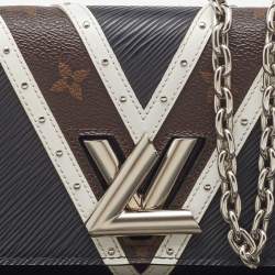 Pre Owned Louis Vuitton Black Epi Leather and Monogram Canvas Studded Twist Wallet on Chain