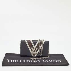 Pre Owned Louis Vuitton Black Epi Leather and Monogram Canvas Studded Twist Wallet on Chain