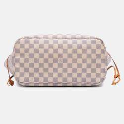 Pre Owned Louis Vuitton White Damier Azur Neverfull MM Bag