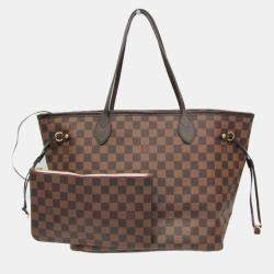 Pre Owned Louis Vuitton Neverfull MM Damier Ebene Rose Ballerine Coated Canvas Tote Bag