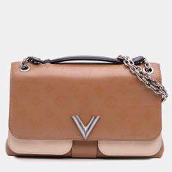 Pre Owned Louis Vuitton Brown Monogram Cuir Plume Ecume Very Chain Satchel