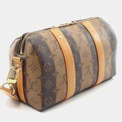Pre Owned Louis Vuitton City Keepall Monogram Stripe Brown Coated Canvas Shoulder Bag