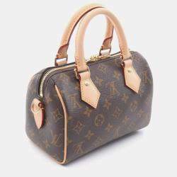 Pre Owned Louis Vuitton Speedy Bandouliere 20 Beige Monogram Canvas Leather Handbag