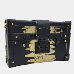 Pre Owned Louis Vuitton Black Leather Golden Light Petite Malle