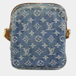 Pre Owned Louis Vuitton Denim Monogram Blue Camera Bag