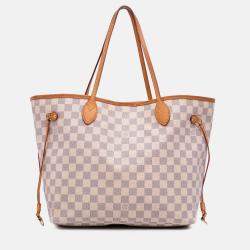 Pre Owned Louis Vuitton White Damier Azur Neverfull MM