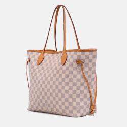 Pre Owned Louis Vuitton White Damier Azur Neverfull MM