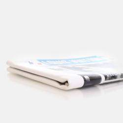 Pre Owned Louis Vuitton Newspaper Pouch White Black Blue Calfskin Clutch Bag