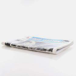 Pre Owned Louis Vuitton Newspaper Pouch White Black Blue Calfskin Clutch Bag