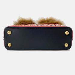 Pre Owned Louis Vuitton Capucines Multicolor Noir Red Leather Fur Top Handle Bag