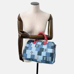 Pre Owned Louis Vuitton Speedy Bandouliere 30 Blue Red Monogram Denim Boston Bag