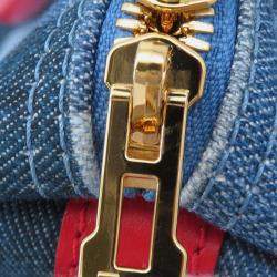 Pre Owned Louis Vuitton Speedy Bandouliere 30 Blue Red Monogram Denim Boston Bag