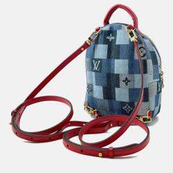 Pre Owned Louis Vuitton Palm Springs Mini Blue Red Monogram Denim Backpack