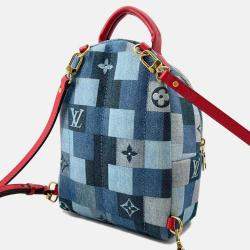 Pre Owned Louis Vuitton Palm Springs Mini Blue Red Monogram Denim Backpack