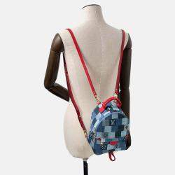 Pre Owned Louis Vuitton Palm Springs Mini Blue Red Monogram Denim Backpack