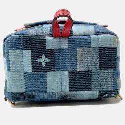 Pre Owned Louis Vuitton Palm Springs Mini Blue Red Monogram Denim Backpack