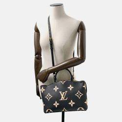 Pre Owned Louis Vuitton Petit Palais PM Noir Beige Bicolor Monogram Empreinte Leather Handbag