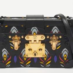 Pre Owned Louis Vuitton Black Graphic Print Leather Petite Malle Bag