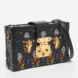 Pre Owned Louis Vuitton Black Graphic Print Leather Petite Malle Bag