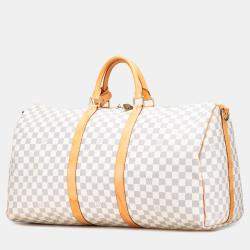 Pre Owned Louis Vuitton White Damier Azur Keepall Bandouliere 55